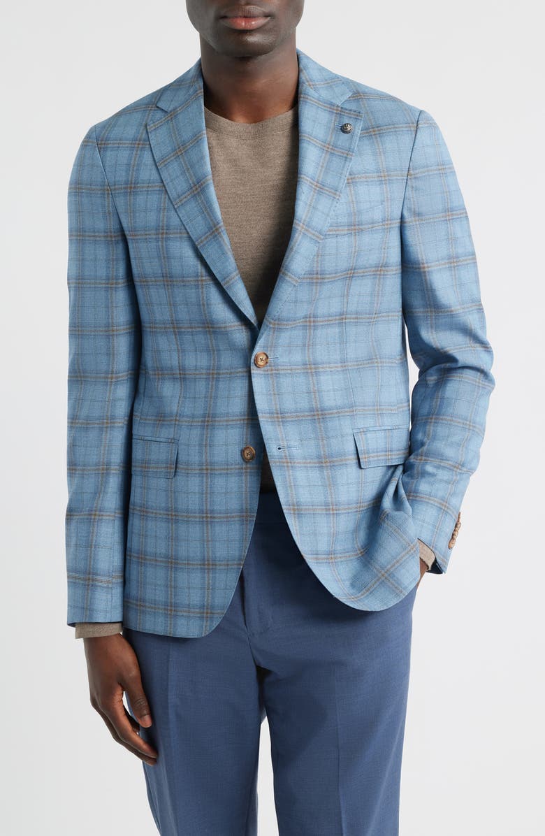 Jack Victor Midland Contemporary Fit Light Blue Plaid Super 120s Wool Sport Coat, Main, color, Light Blue