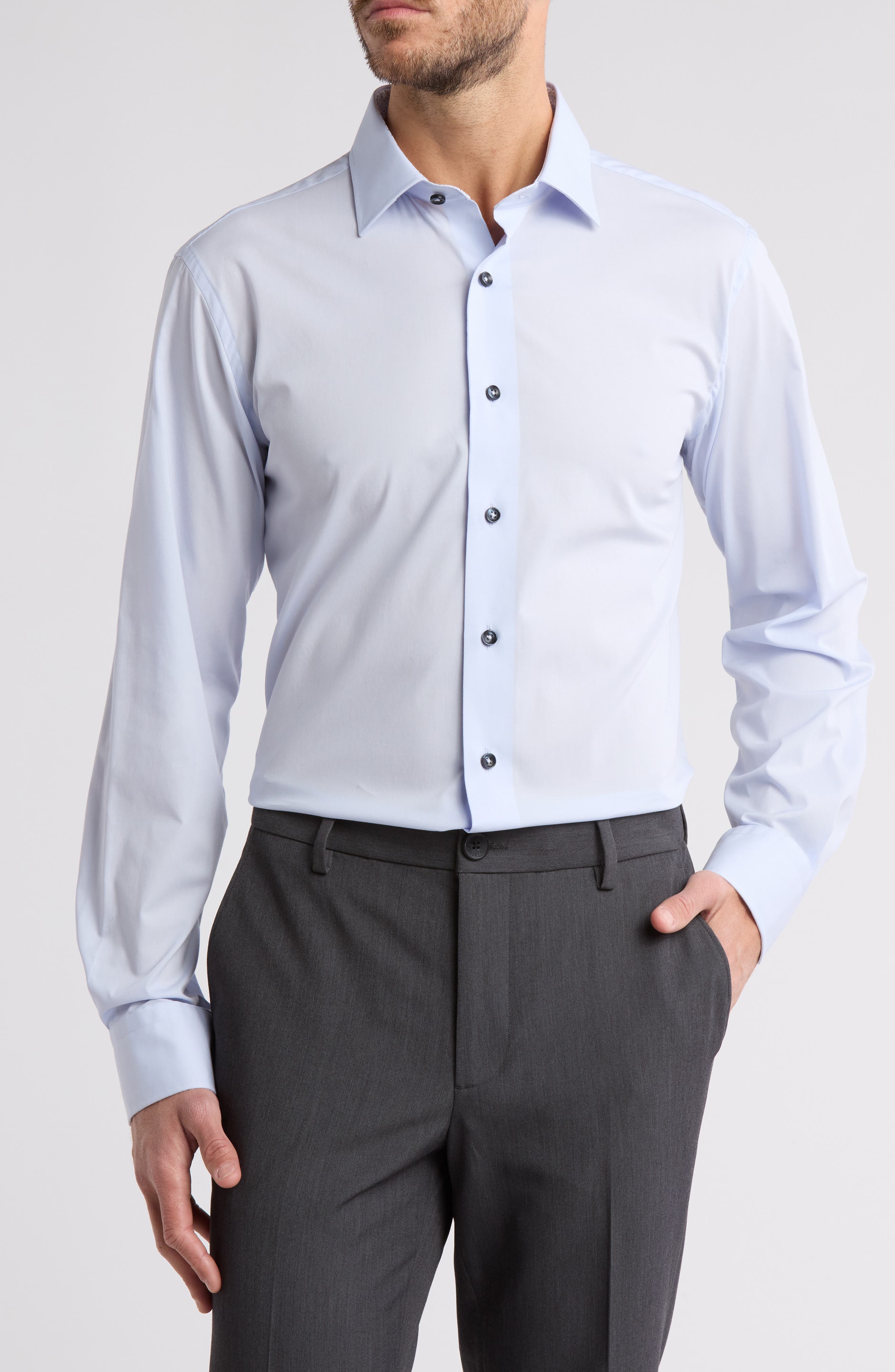 Lorenzo Uomo Trim Fit Solid Stretch Cotton Dress Shirt