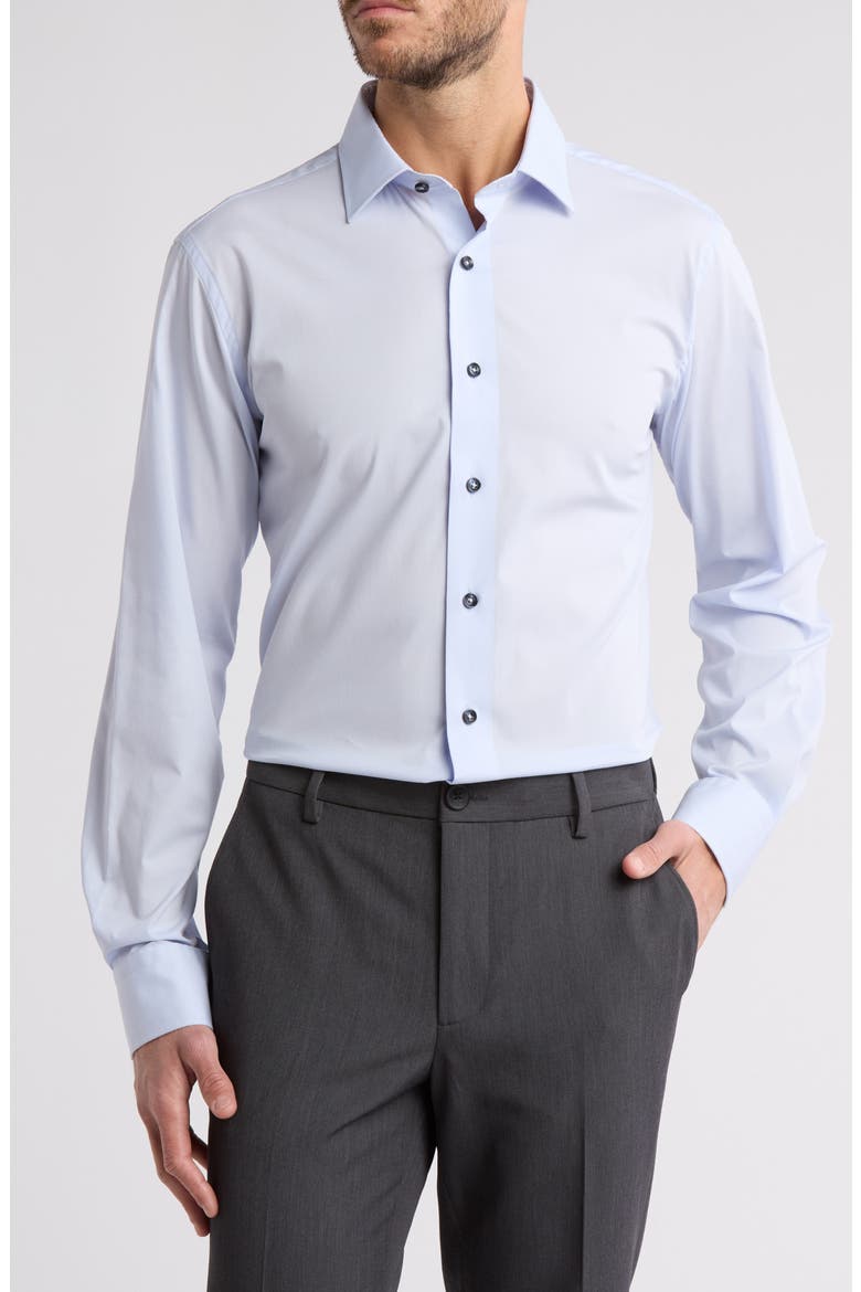 Trim Fit Solid Stretch Cotton Dress Shirt, Main, color, LIGHT BLUE