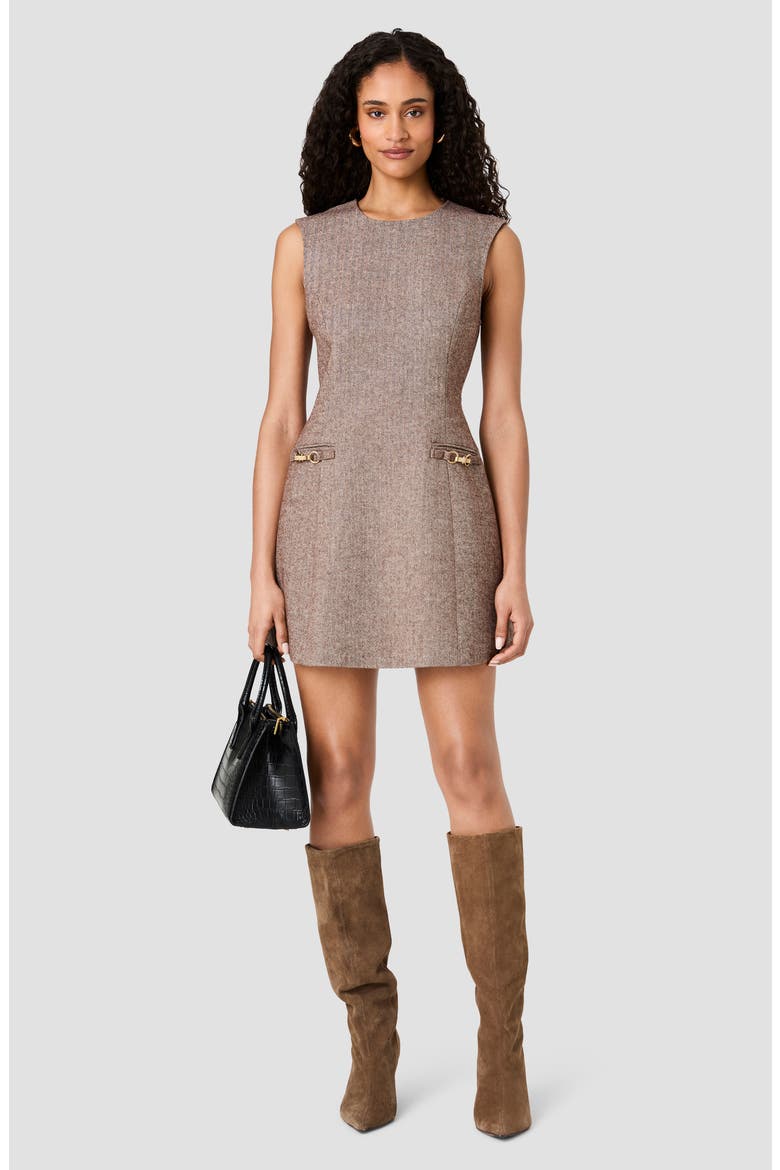 Naya Herringbone Minidress, Alternate, color, CHESTNUT BROWN