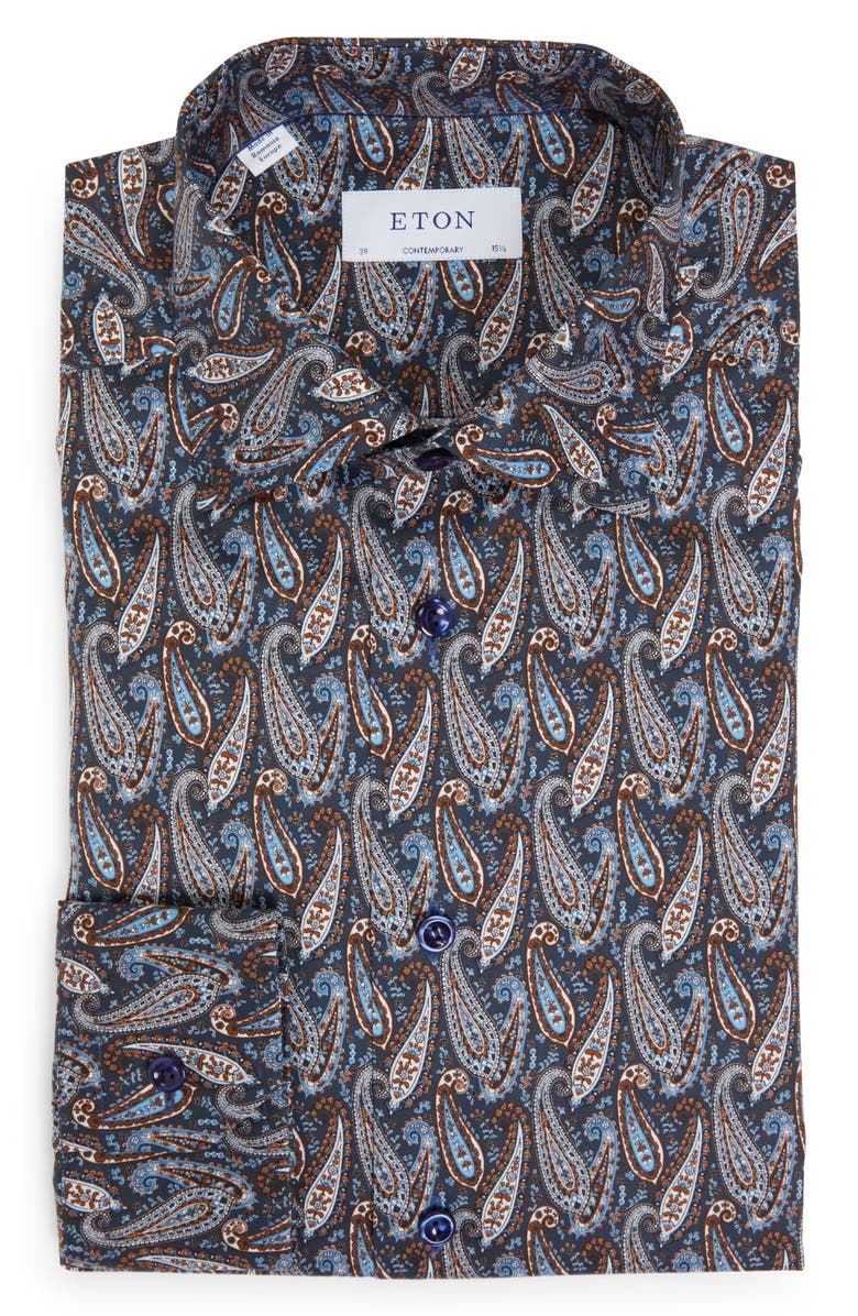 Eton Contemporary Fit Stripe Cotton Dress Shirt, Main, color,