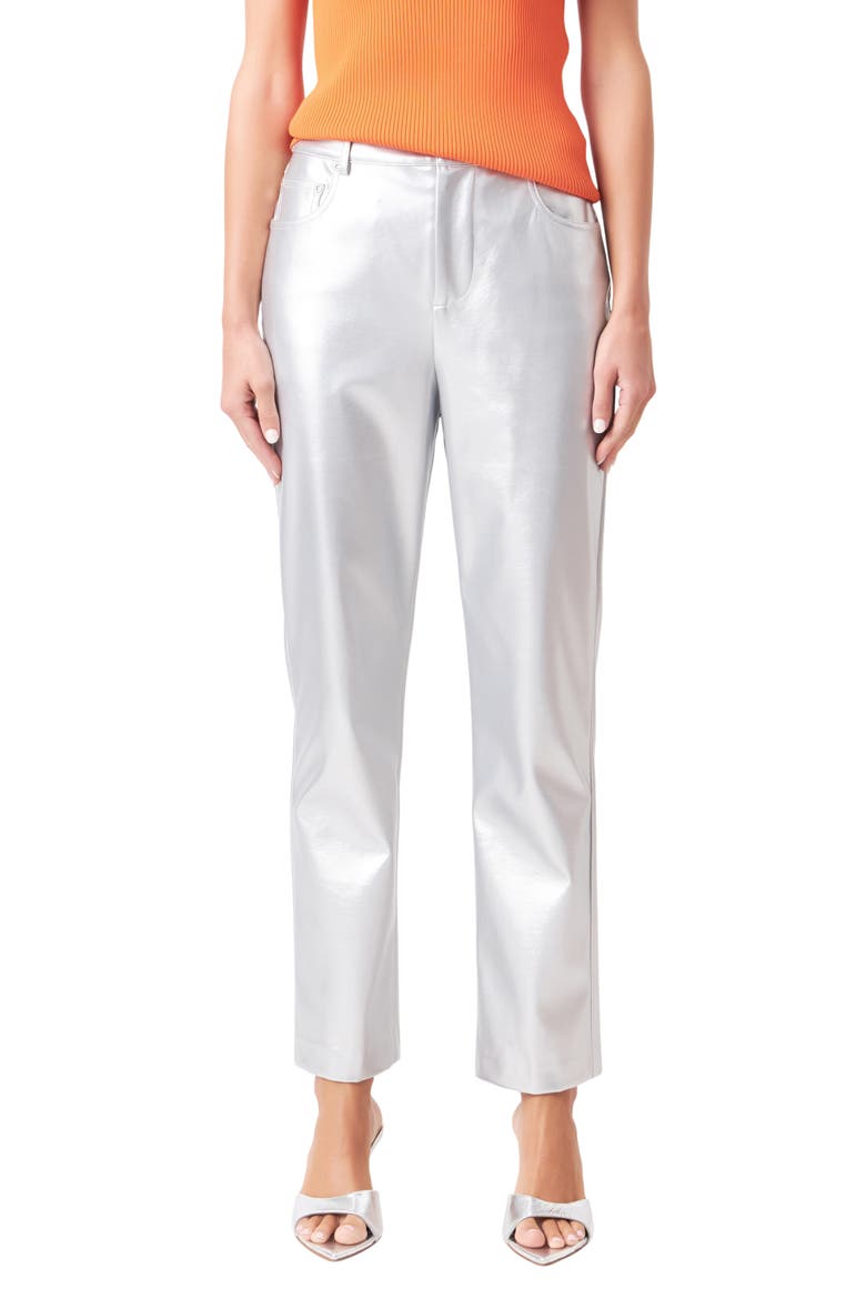 Shiny Straight Leg Faux Leather Pants, Main, color, SILVER
