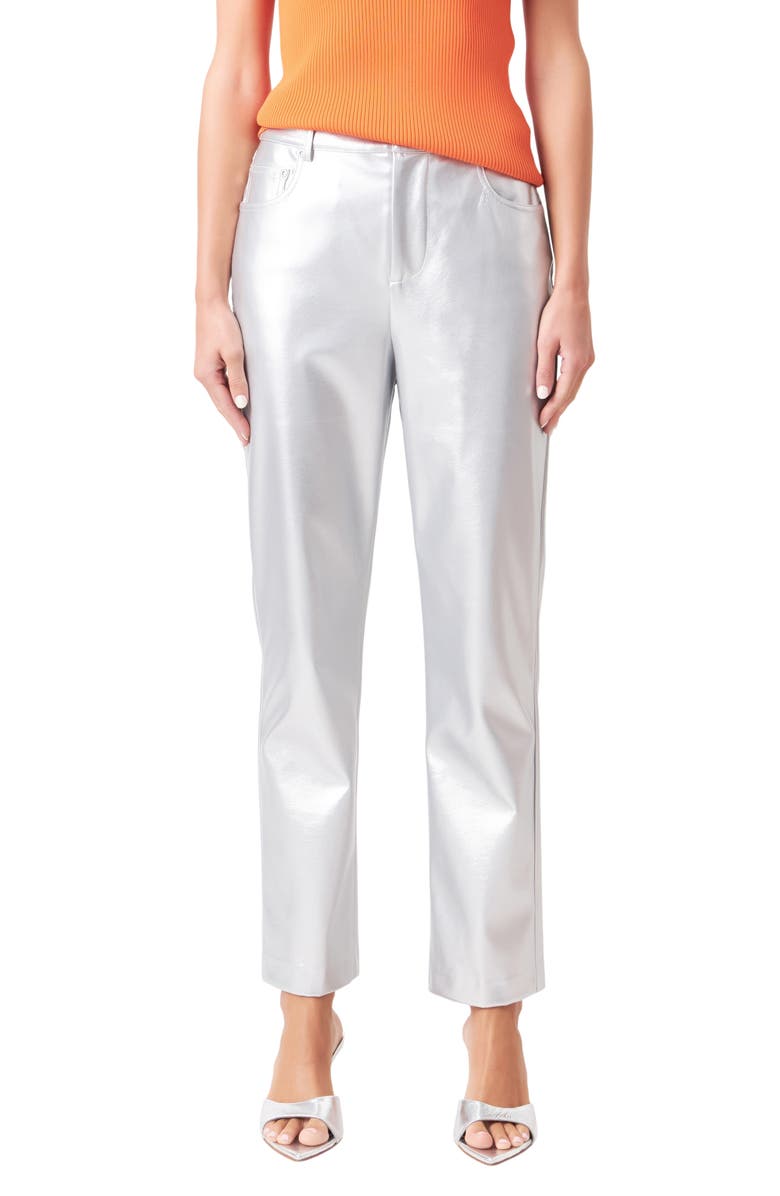 Grey Lab Shiny Straight Leg Faux Leather Pants, Main, color, Silver