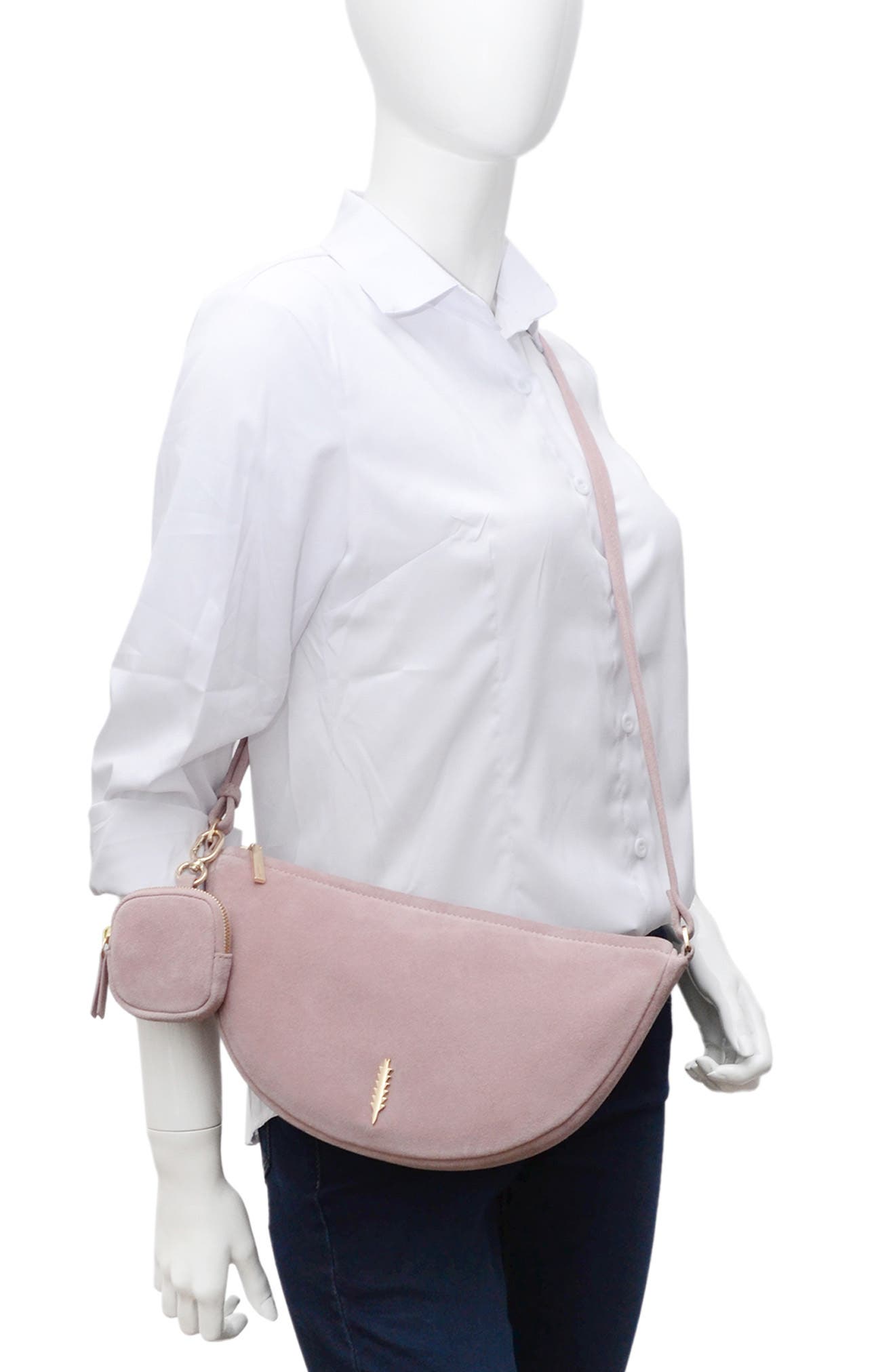 Thacker Liz Crescent Leather Crossbody Bag, Alternate, color, Rose Smoke