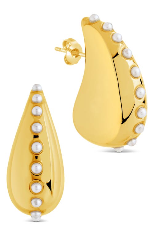Sterling Forever Raze Mother Of Pearl Studded Drop Earrings In Gold