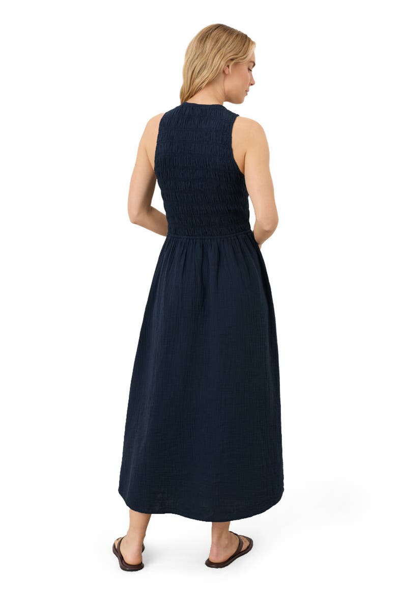 Organic Cotton Coastal Double Gauze Smocked Dress, Alternate, color, Navy Blue