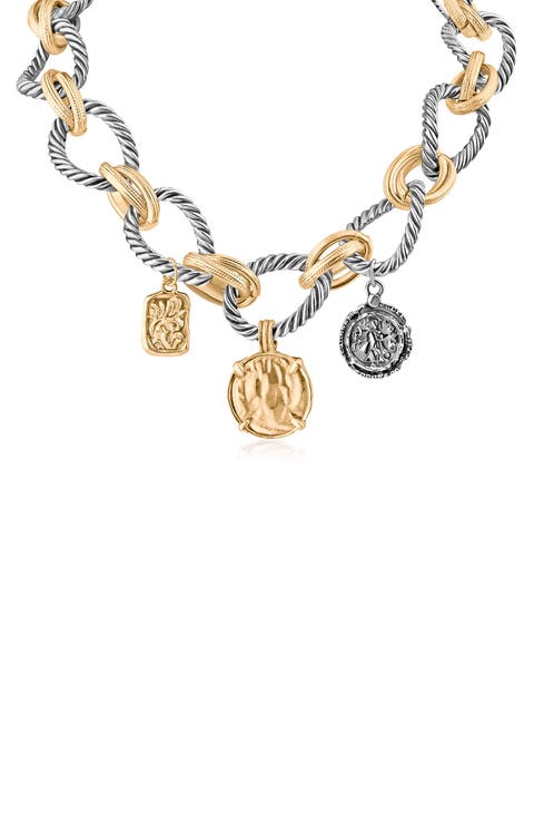 Two-Tone Coin Charm Necklace