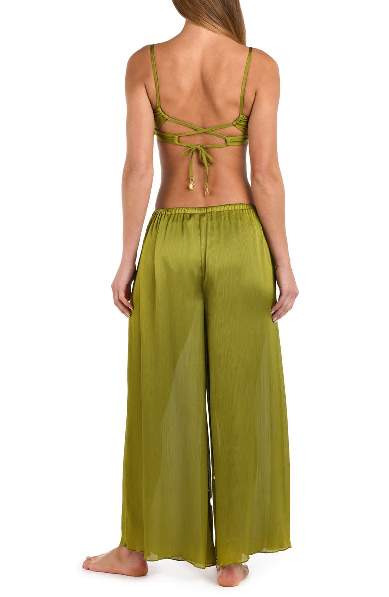 Sunshine 79 Radiance Textured Satin Cover-Up Palazzo Pants, Alternate, color, Olive