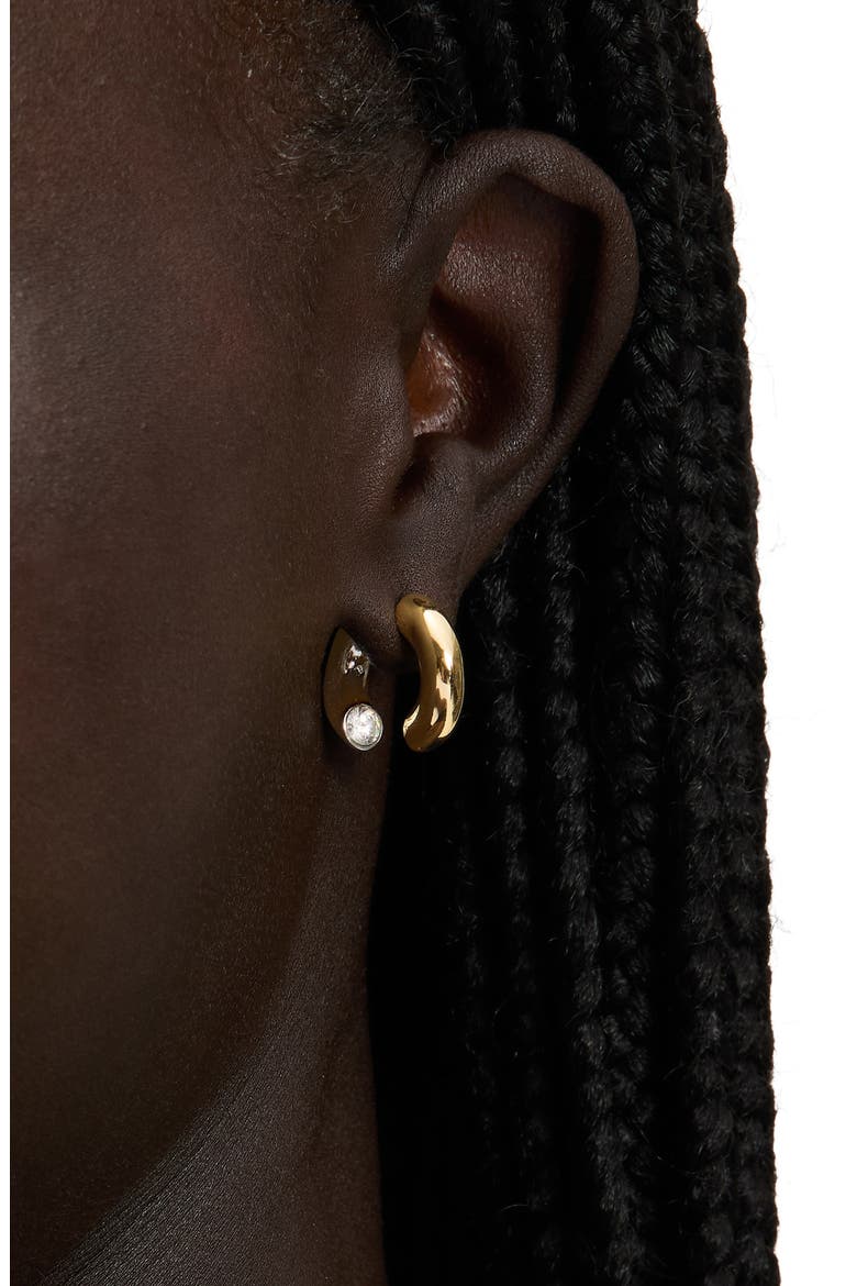 front/back huggie earrings, Alternate, color, SILVER GOLD