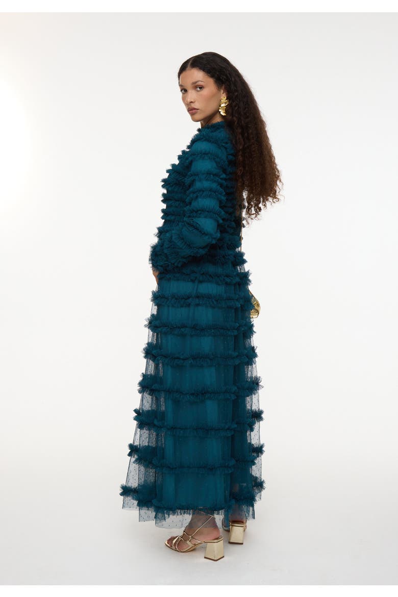 Modest Ruffle Dress Maxi With Flowey bottom, Alternate, color, EMERALD GREEN