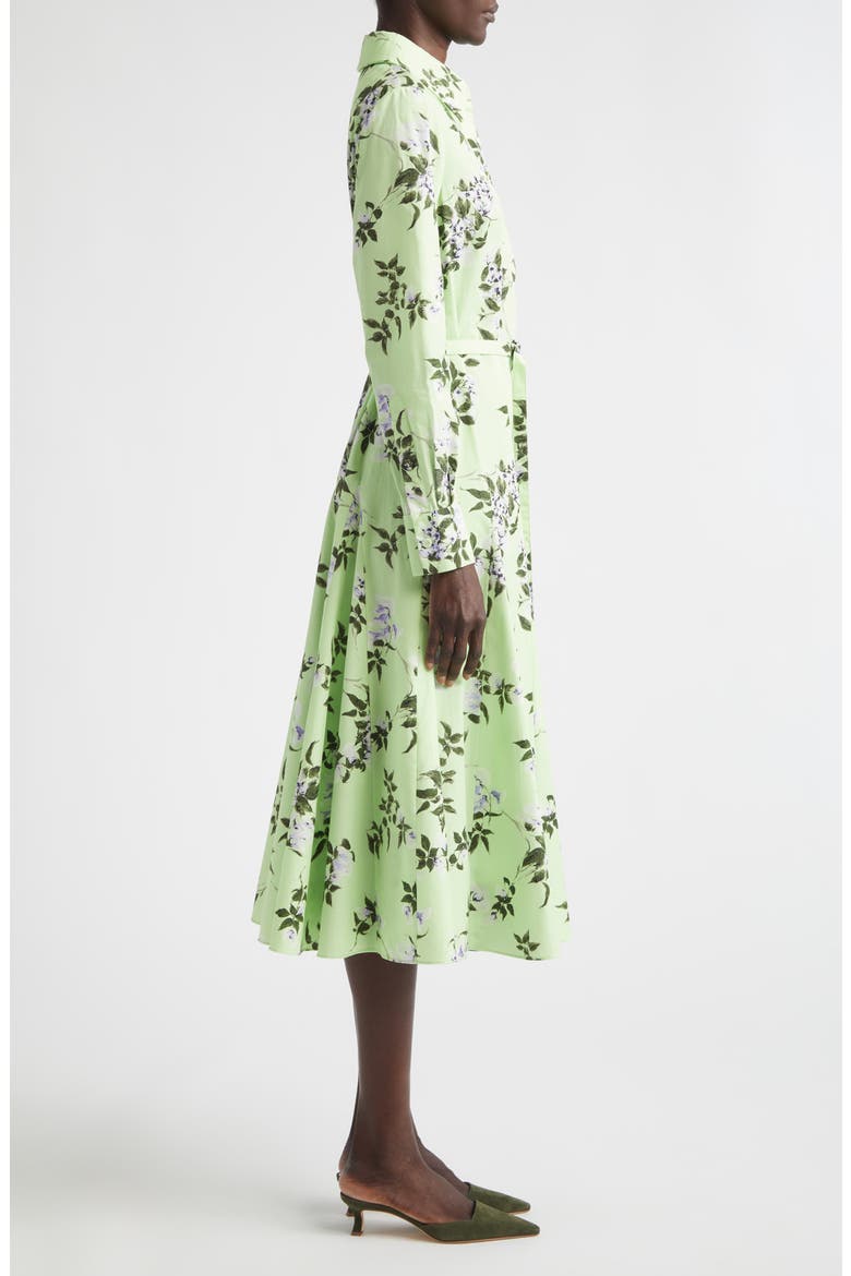 Marione Lilac, Lilies & Cherry Print Long Sleeve Organic Cotton Shirtdress, Alternate, color, GREEN-LILAC LILLIES/ CHERRY