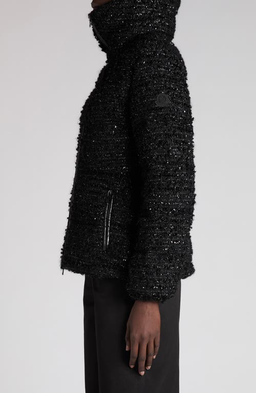 Moncler Textured Cropped Down Jacket With High Collar In Black