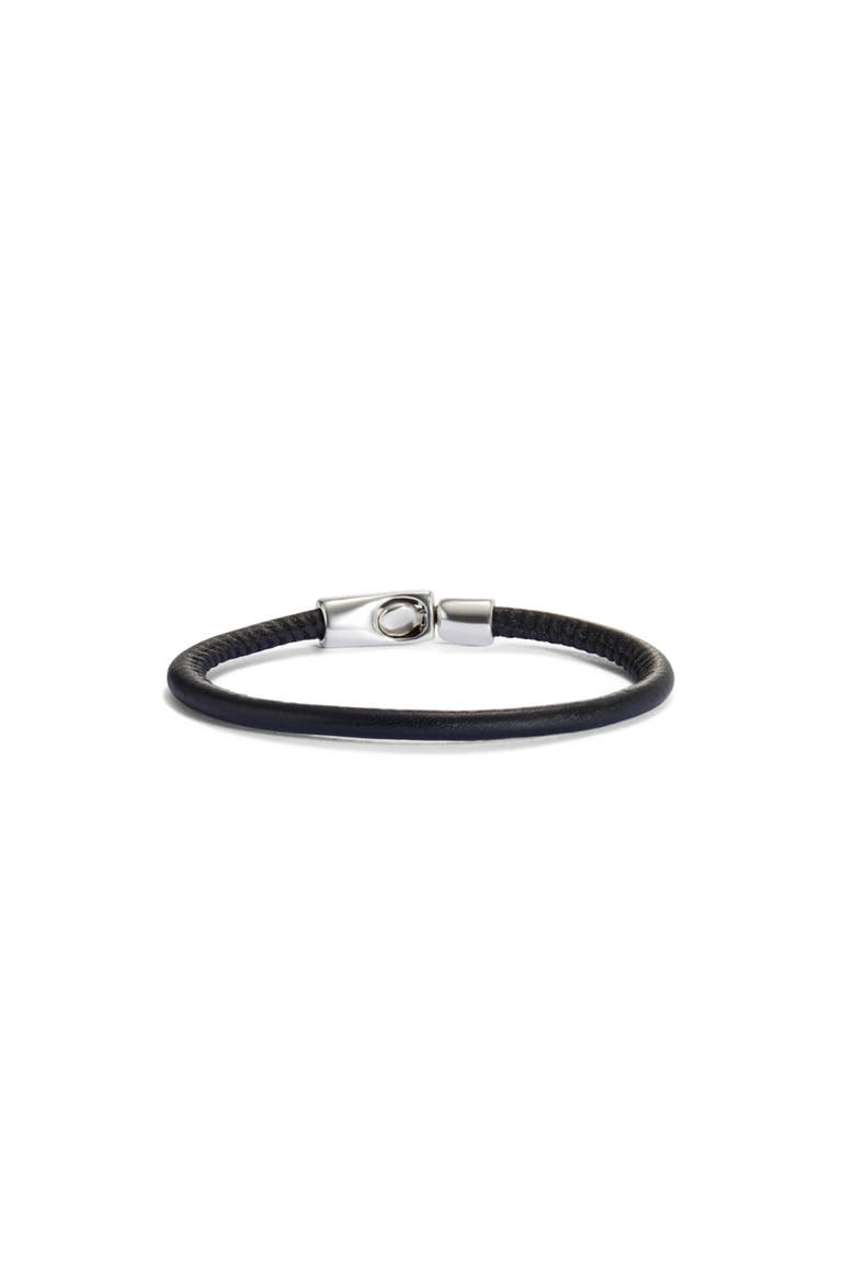 Black Leather Clasp Bracelet, Main, color, Silver