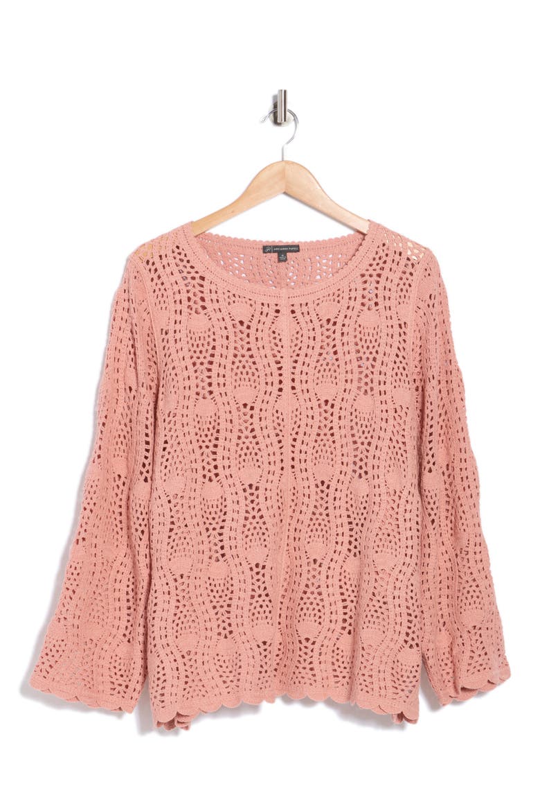 Long Sleeve Pointelle Sweater, Alternate, color, MELLOW ROSE