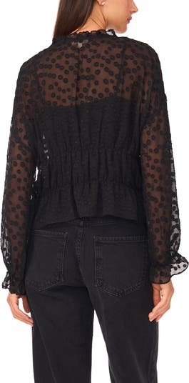 Sheer Shirred Waist Long Sleeve Top