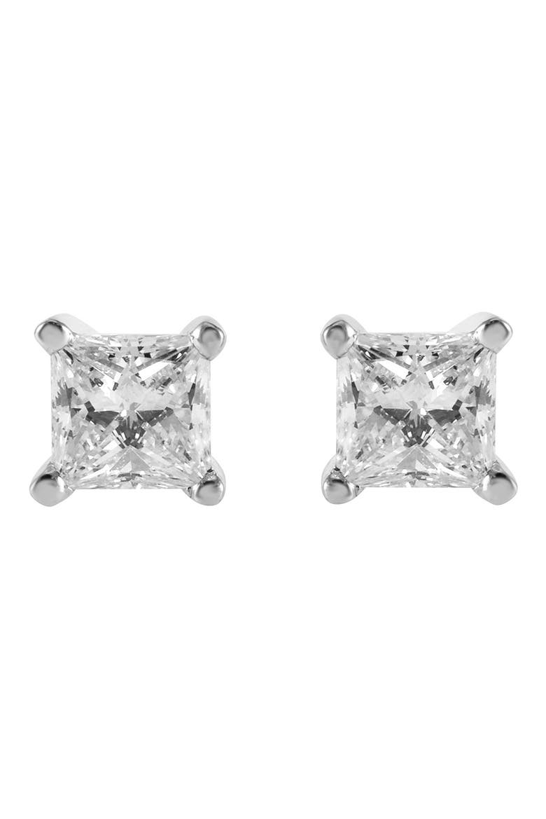 14K White Gold Princess Cut Diamond Stud Earrings - 0.50ct., Main, color, SILVER