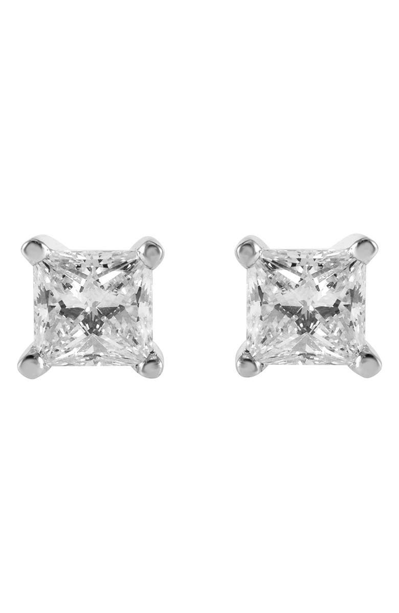 Badgley Mischka Collection 14K White Gold Princess Cut Diamond Stud Earrings - 0.50ct., Main, color, Silver