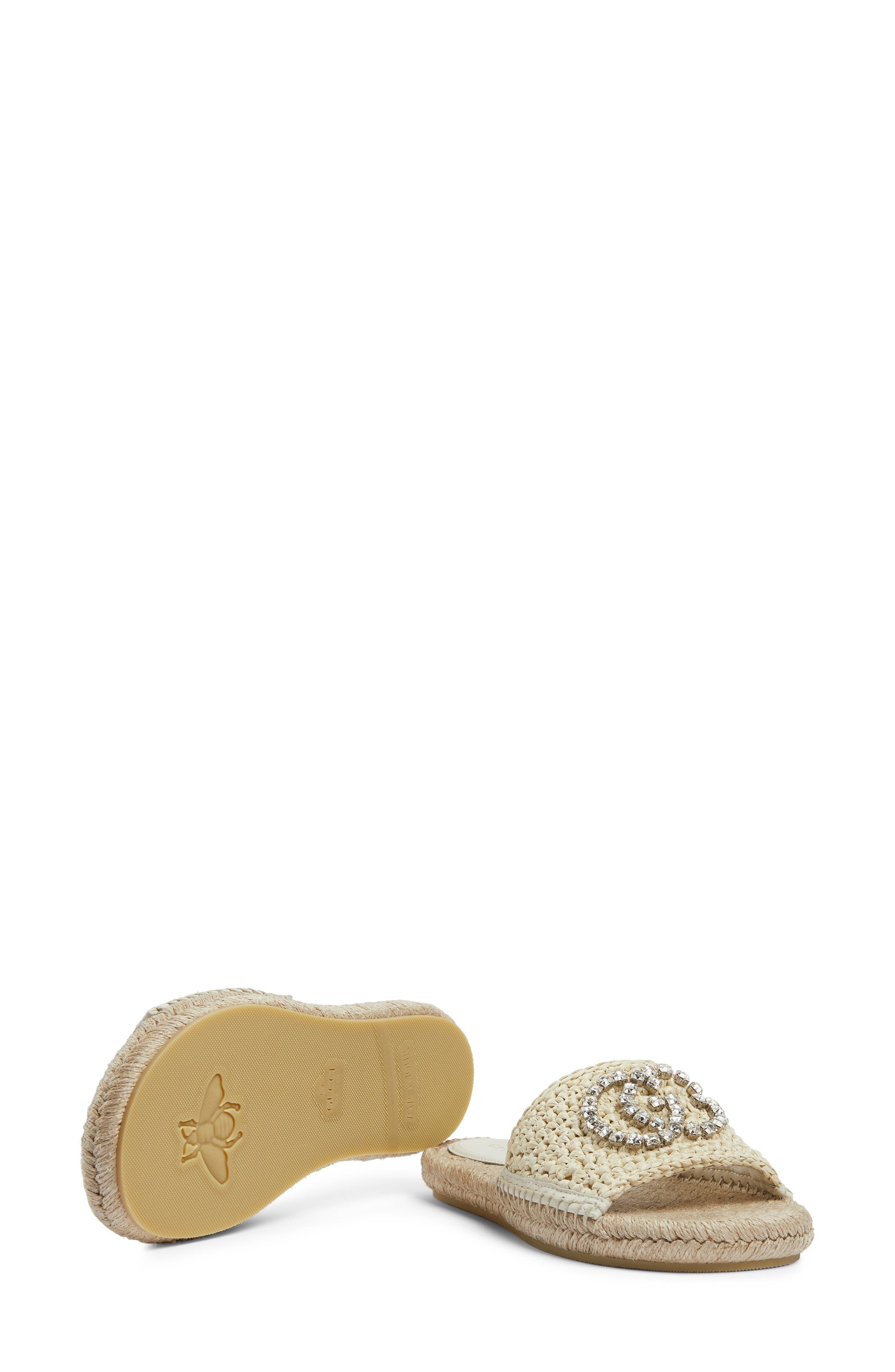 Gucci Cora Crystal Logo Espadrille Slide Sandal, Alternate, color, 