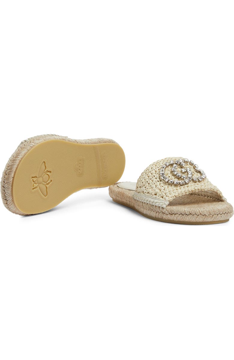 Gucci Cora Crystal Logo Espadrille Slide Sandal, Alternate, color,