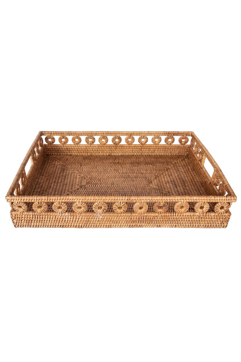 Artifacts Rattan Inna Design Rectangular Tray with Cutout Handles, Main, color, Honey Brown