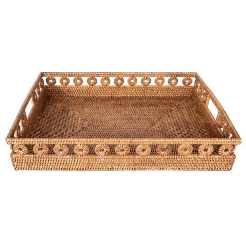Artifacts Rattan Inna Design Rectangular Tray with Cutout Handles