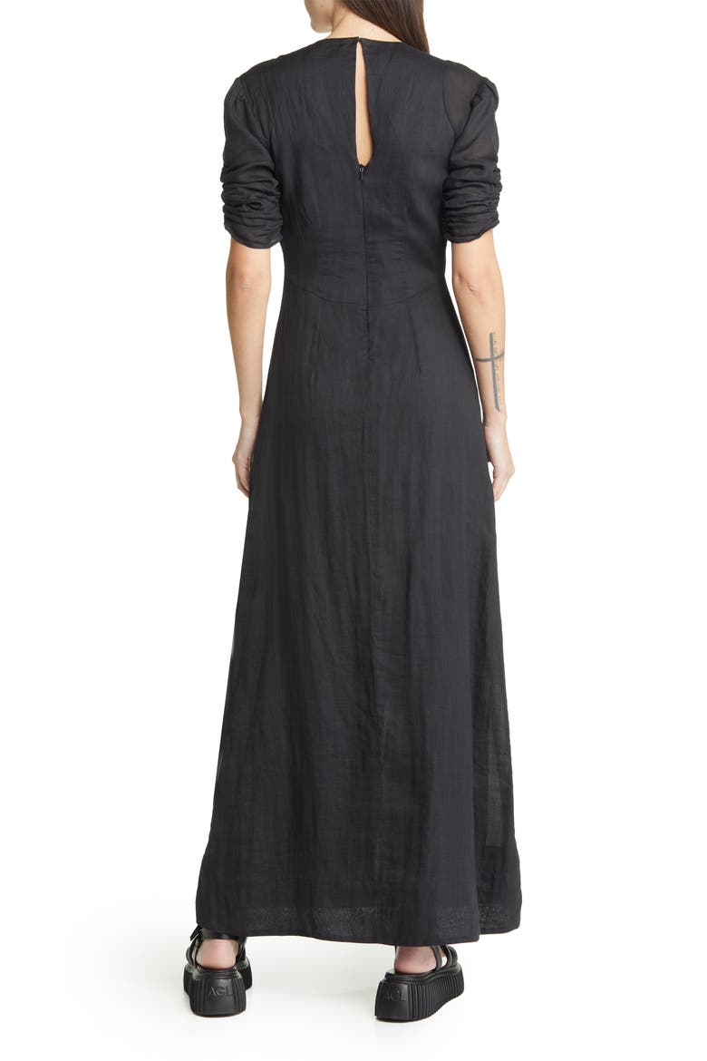 Shirred Ramie Maxi Dress, Alternate, color, NOIR