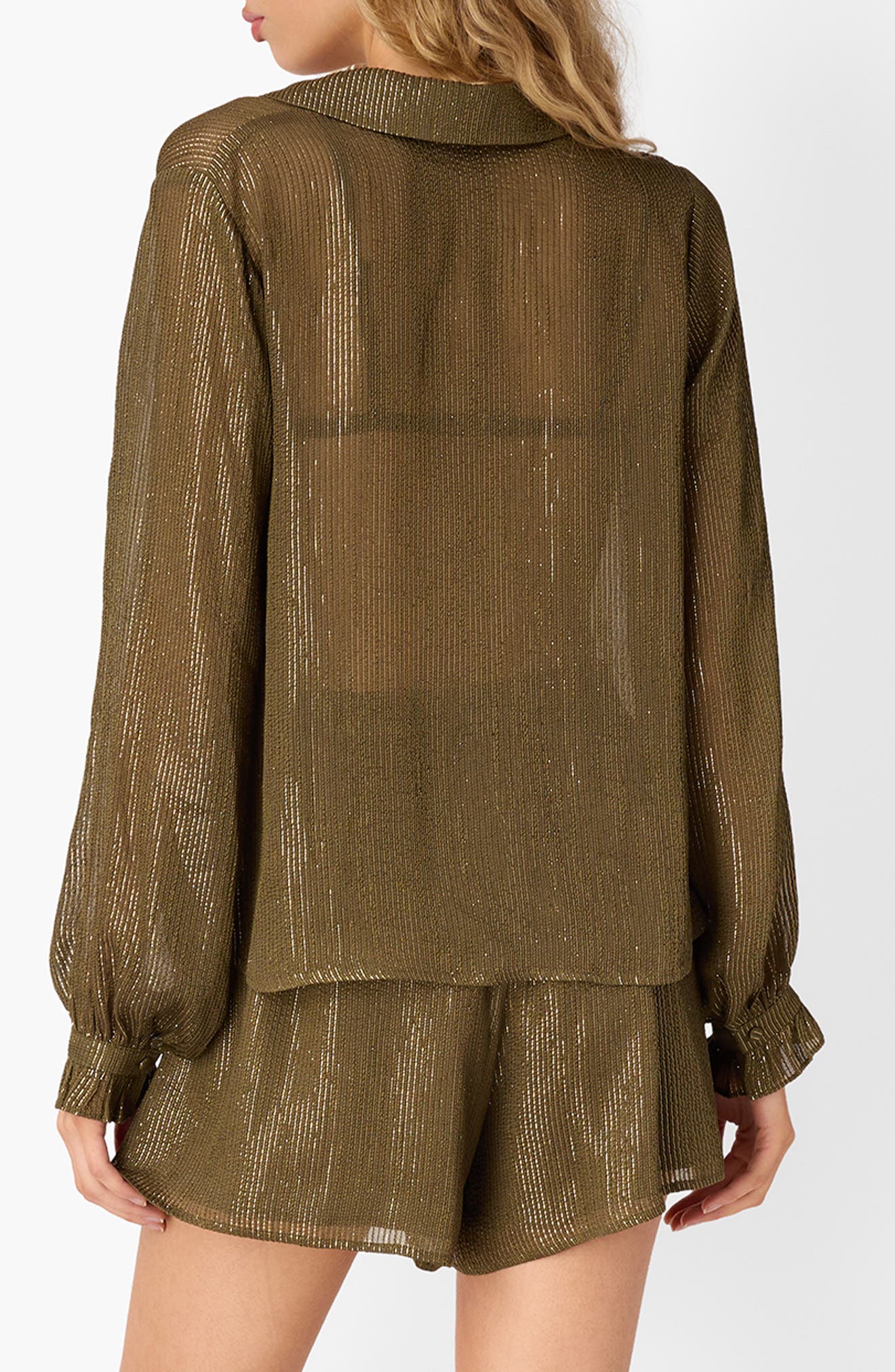Niecey Long Sleeve Metallic Chiffon Top - image 2