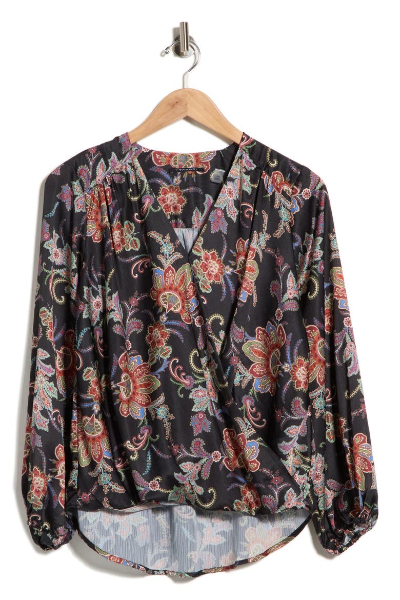 Long Sleeve Faux Wrap Blouse, Alternate, color, CASCADE PAISLEY