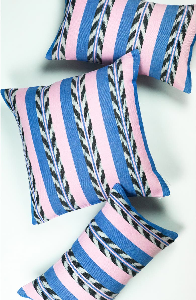 Archive New York Palm Ikat Striped Pink and Blue Handwoven Cotton Rectangle Pillow, Alternate, color, Blue And Pink