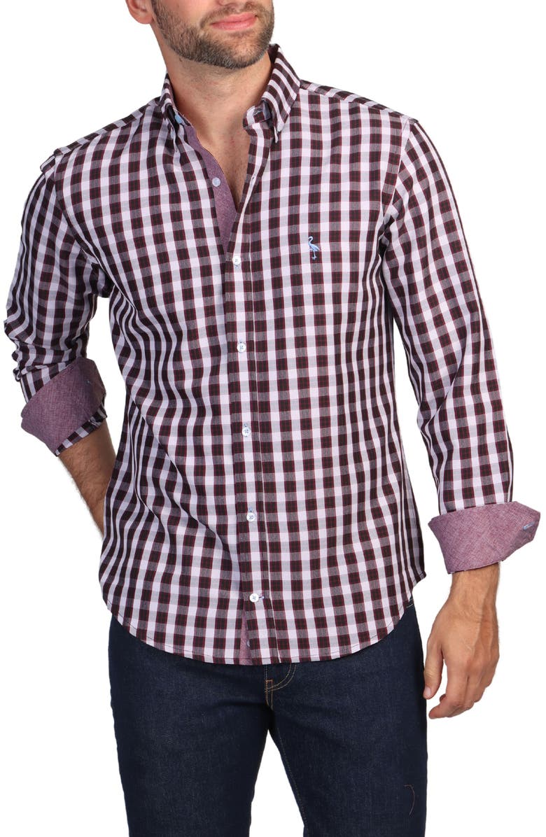 TailorByrd Luxe Melange Plaid Long Sleeve Shirt, Main, color, Wine