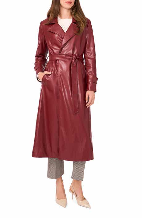 Halogen® Drapey Faux Leather Belted Trench Coat