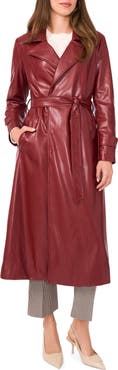 Halogen® Drapey Faux Leather Belted Trench Coat