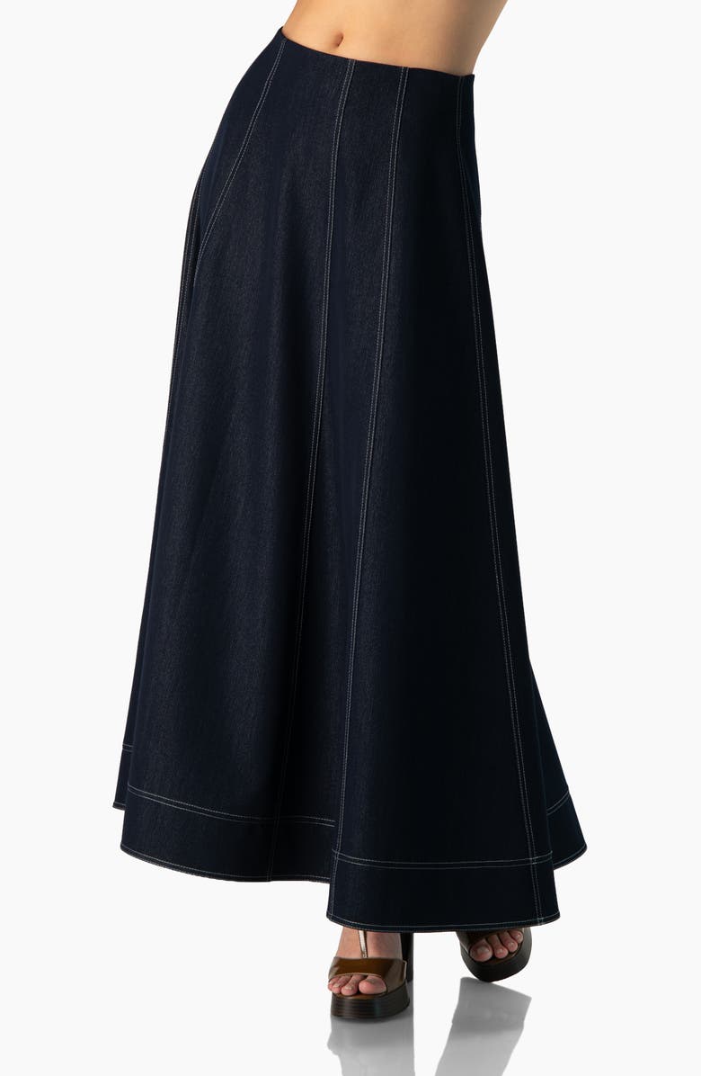 IVONNE Wide Denim Midi Skirt, Main, color, Navy Blue