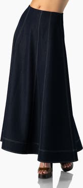 IVONNE Wide Denim Midi Skirt