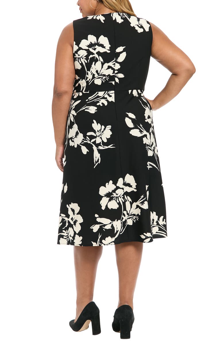 London Times Floral Sleeveless Twist Front Scuba Midi Dress, Alternate, color, Black/ Beige