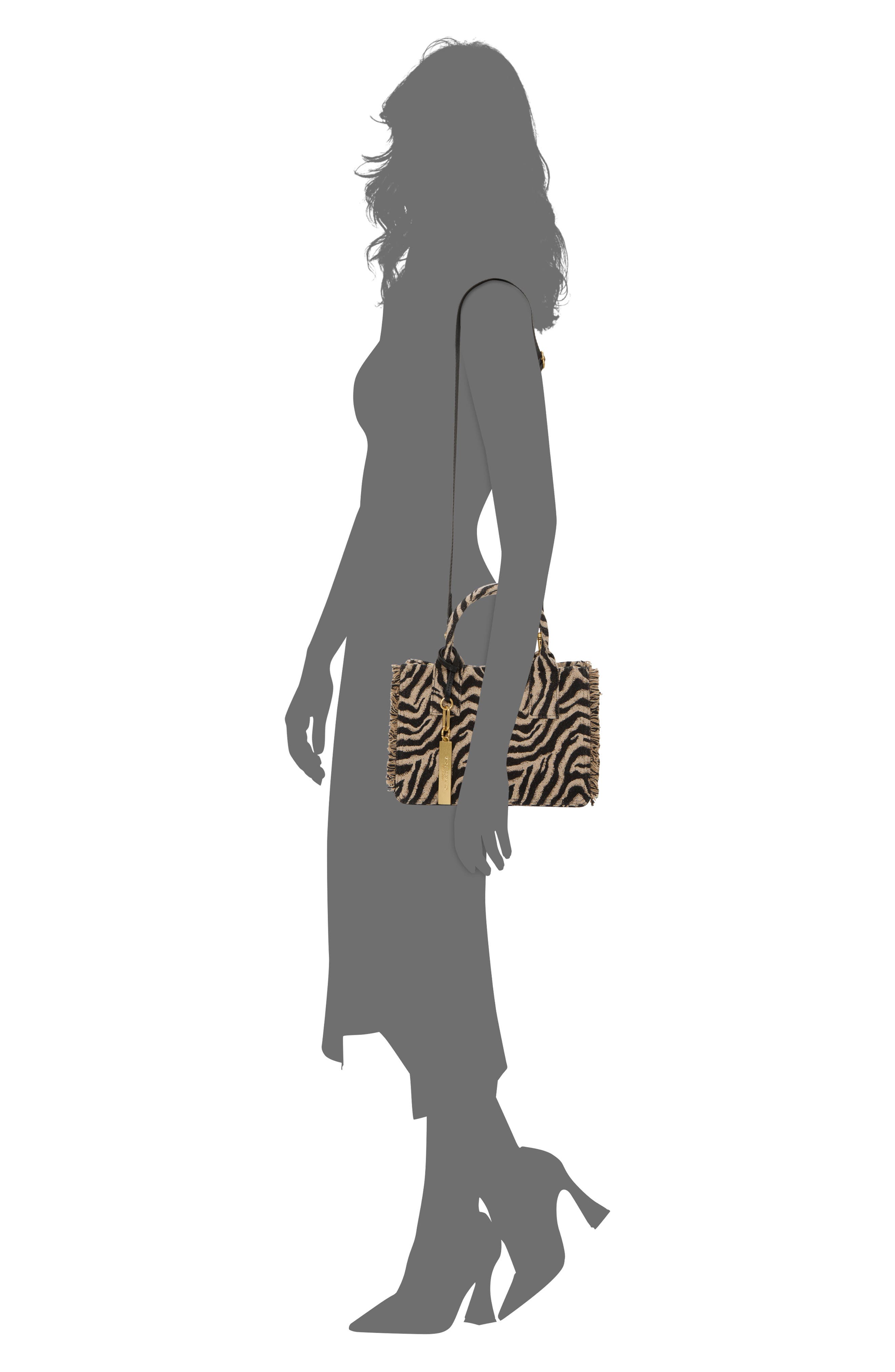 Vince Camuto Zhury Zebra Stripe Fringe Trim Tote, Alternate, color, Brown