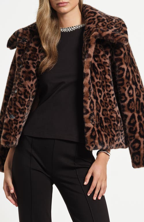 Isaac Mizrahi New York Oversize Collar Faux Fur Jacket In Brown