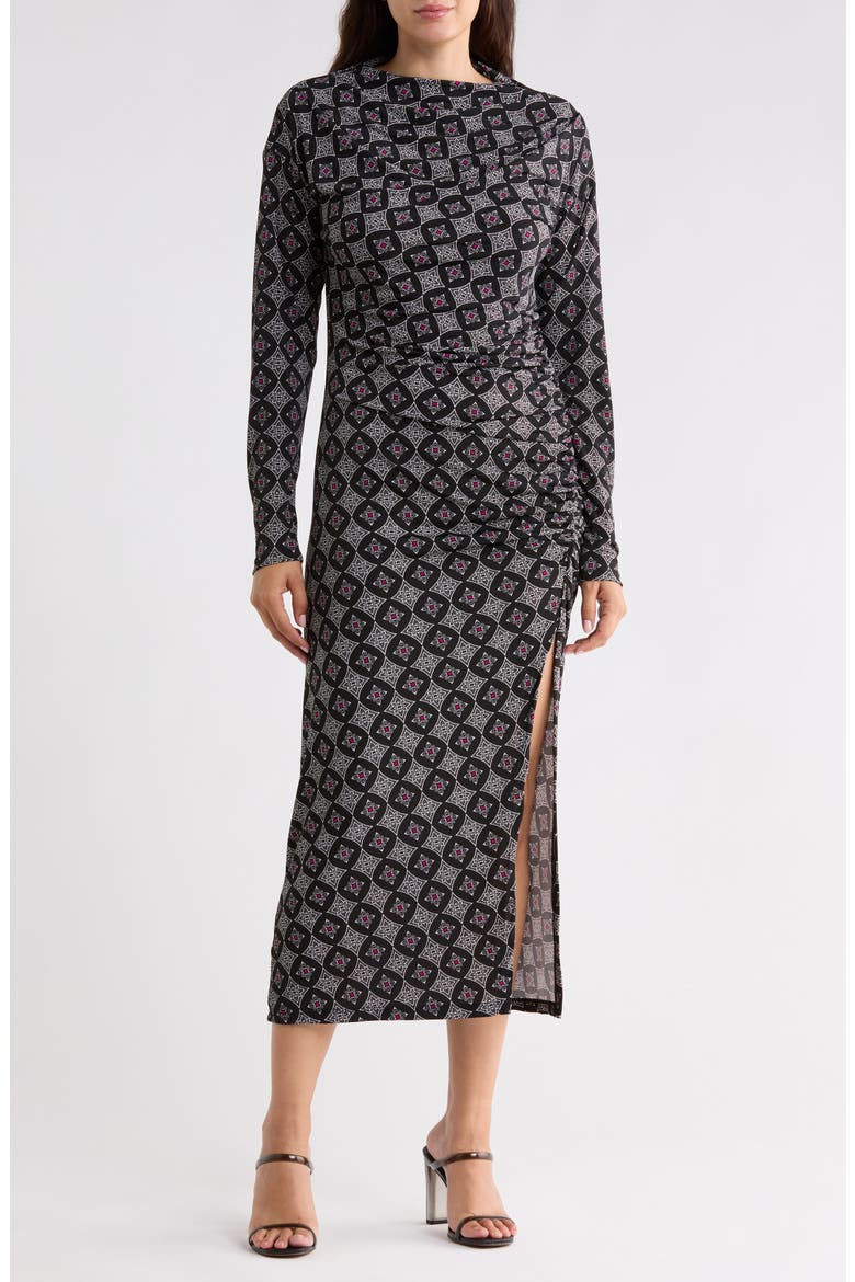 Geometric Ruched Dress, Main, color, BLACK