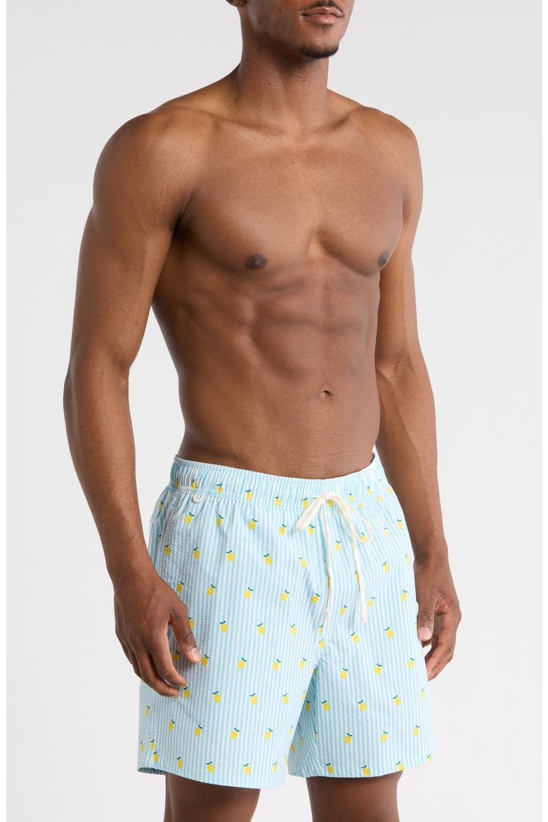 Lemon Seersucker Swim Trunks, Main, color, SKY BLUE COMBO
