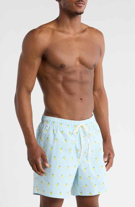 Rainforest Lemon Seersucker Swim Trunks