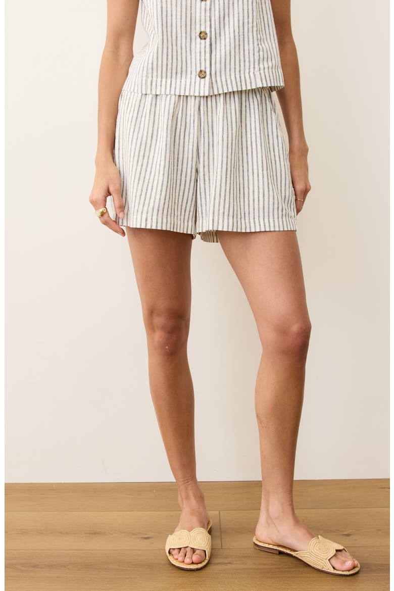 Allison Stripe Hemp Blend Shorts, Alternate, color, CREAM/ NAVY STRIPE
