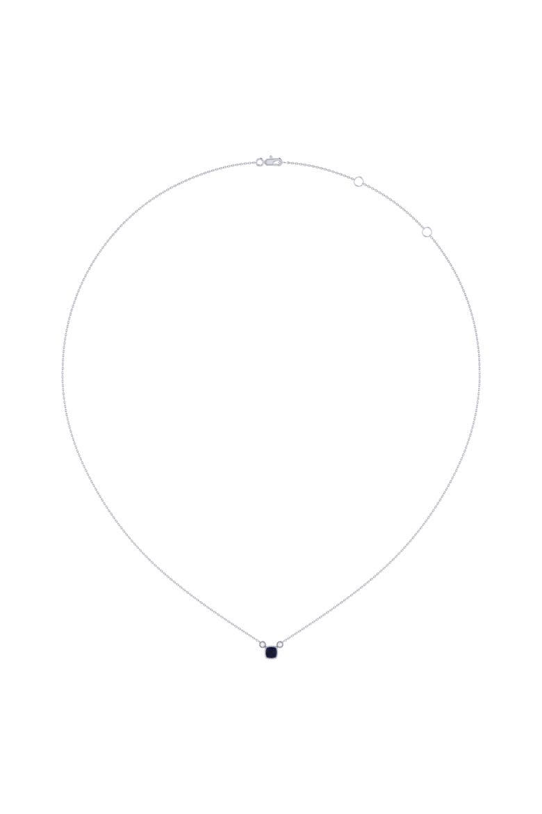 Cushion Cut Sapphire & Diamond 14K Gold Birthstone Necklace, Alternate, color, White Gold