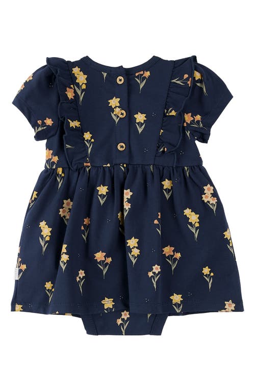 Firsts By Petit Lem Daffodil Print Cotton Skirted Bodysuit In Navy