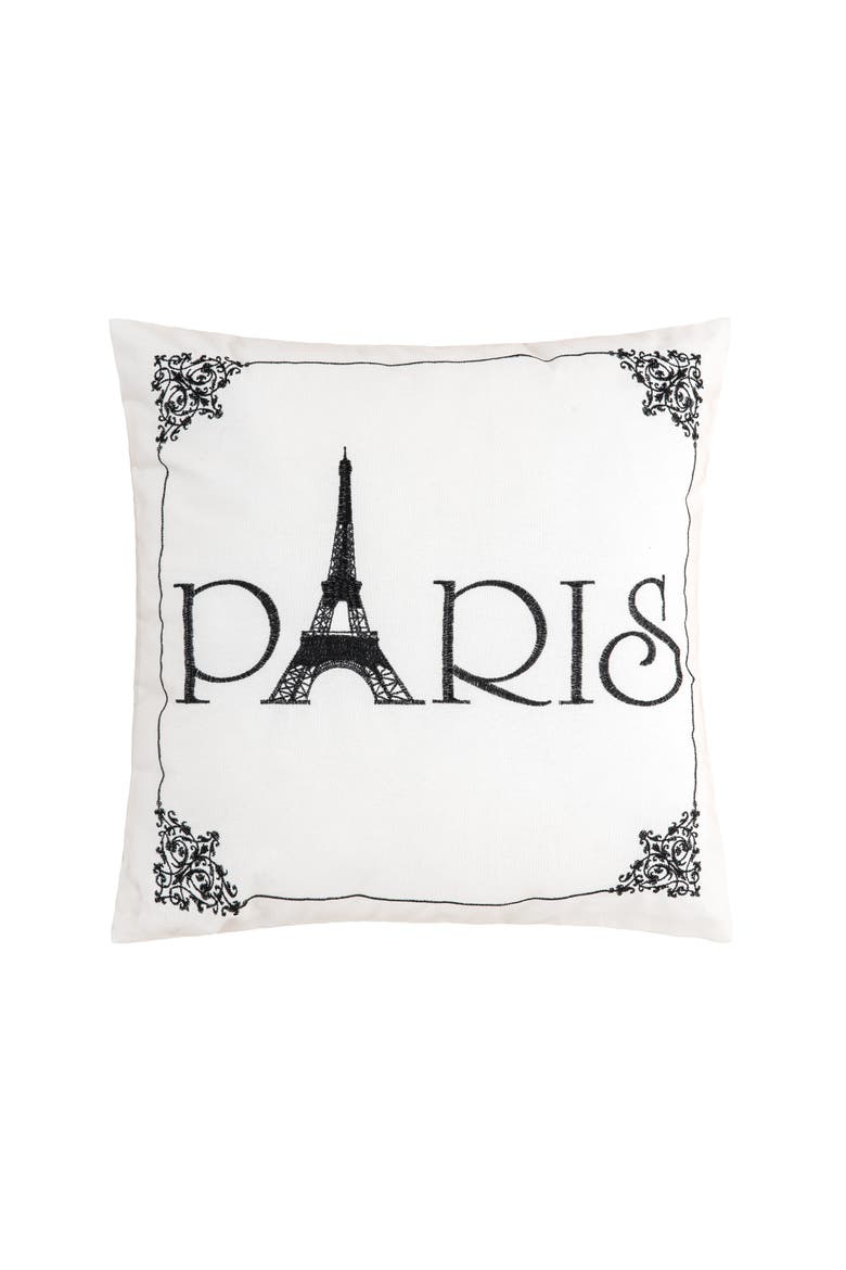 French Eiffel Tower "PARIS" Handcrafted Embroidered Accent Pillow, 18" x 18", Main, color, Black