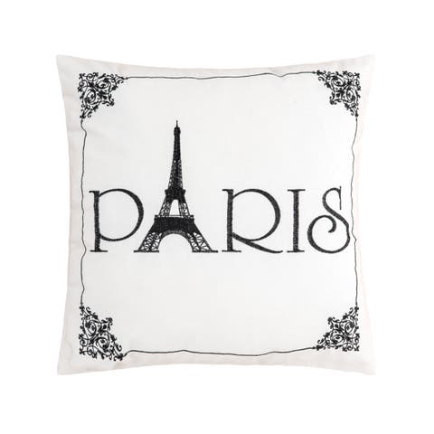 French Eiffel Tower "PARIS" Handcrafted Embroidered Accent Pillow, 18" x 18"