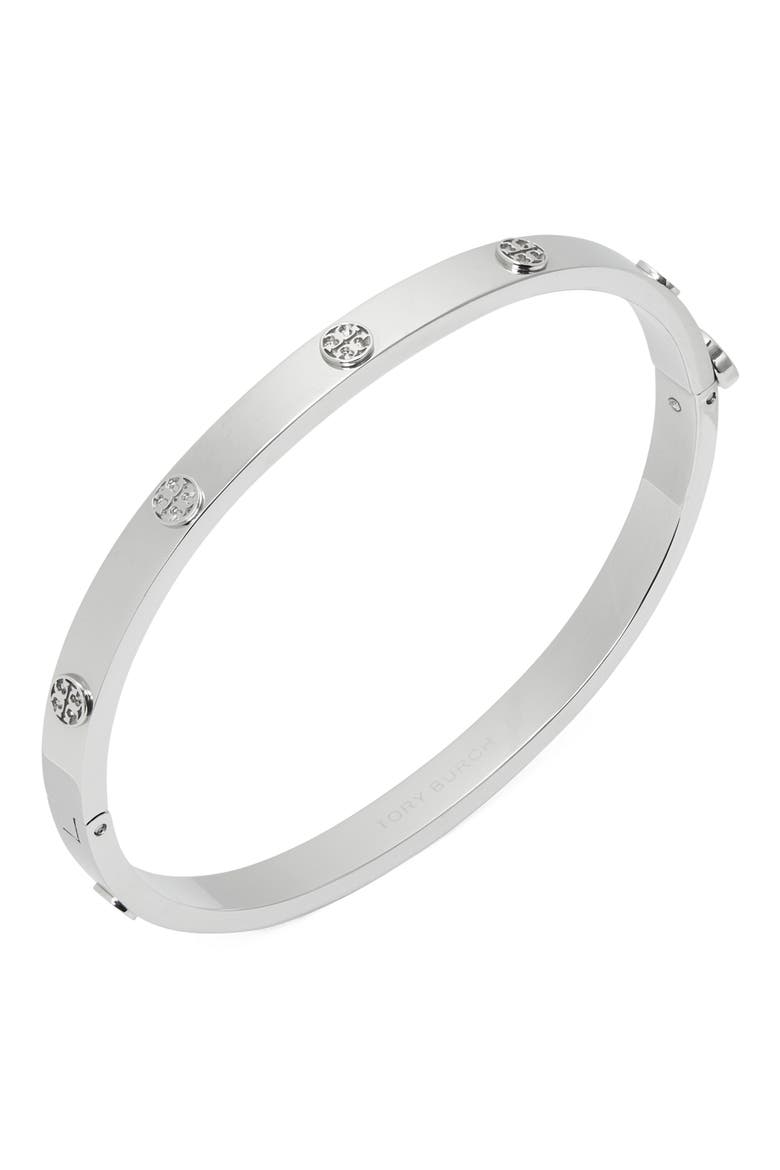 Thin Icon Hinge Bracelet, Alternate, color, TORY SILVER