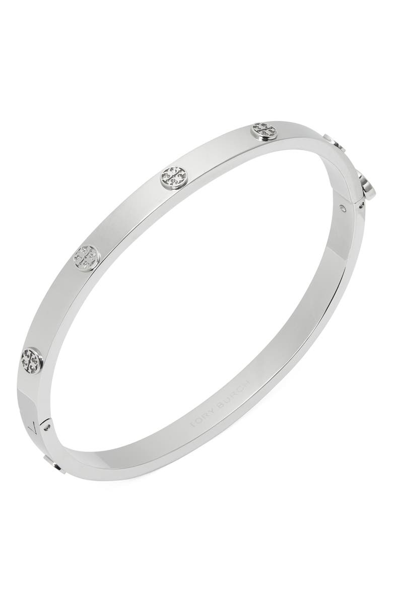 Tory Burch Thin Icon Hinge Bracelet, Alternate, color, Tory Silver