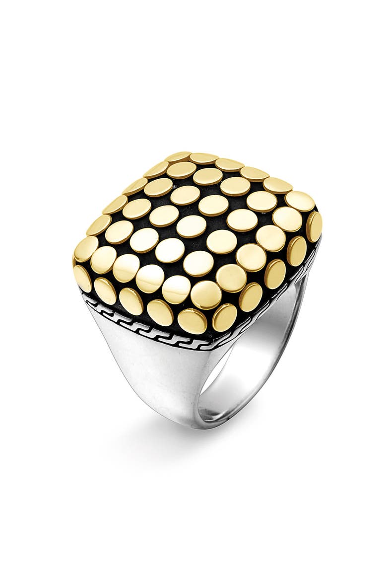 'Dot Gold' Square Ring, Main, color, STERLING SILVER