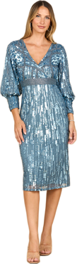 LARA New York Beaded A-line Midi Dress with Long Sleeves