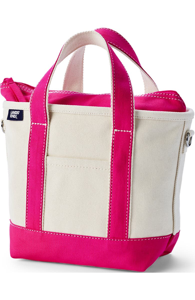Lands' End Zip Top Long Handle Canvas Tote Bag, Main, color, Natural/Hot Pink